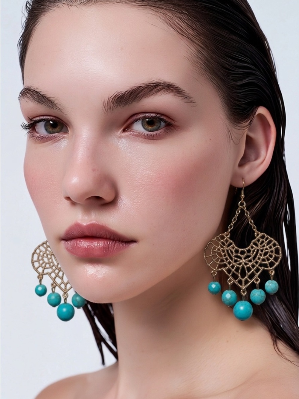 Dorothy Gold Tone Filigree Turquoise Bead Dangle Earrings | NWT
